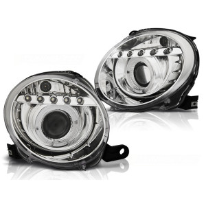 Lampy przód Fiat 500 - CHROM LED soczewkowe LPFI21