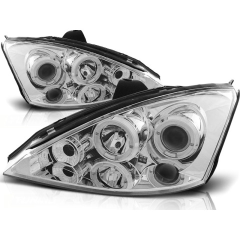 Lampy przód Ford Focus I 98-01 Angel Eyes CHROM soczewki ringi LPFO03