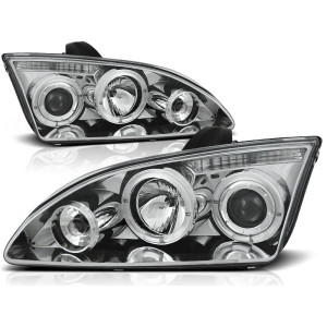 Lampy przód Ford Focus II clear Angel Eyes CHROM soczewki ringi LPFO13