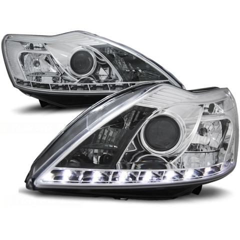 Lampy przód Ford Focus II Lift - CHROM LED - Diodowe LPFO37