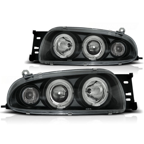 Lampy przód Ford Fiesta 95-99 clear Angel Eyes BLACK soczewka ringi LPFO15