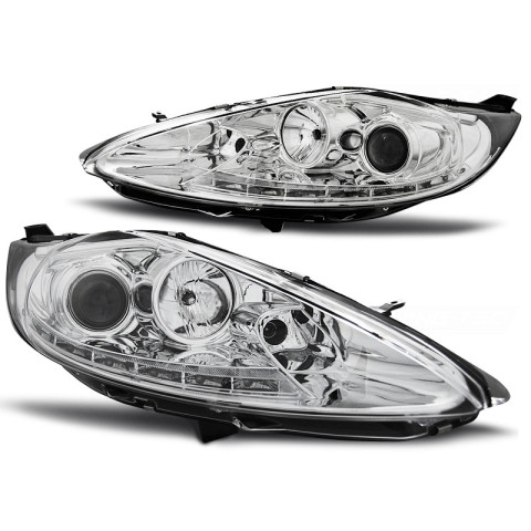 Lampy przód Ford Fiesta MK7 - CHROM LED diodowe LPFO58