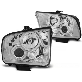 Lampy przód Ford Mustang 05-09 Angel Eyes CHROM soczewkowe ringi LED LPFO30