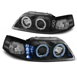 Lampy przód Ford Mustang 99-04 Angel Eyes BLACK soczewkowe ringi LED LPFO33