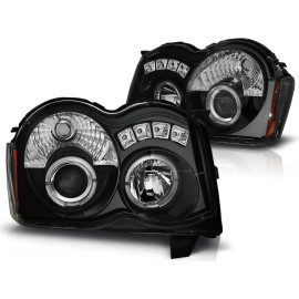 Lampy przód JEEP GRAND CHEROKEE 08-10 BLACK Angel Eyes + LED LPCH16