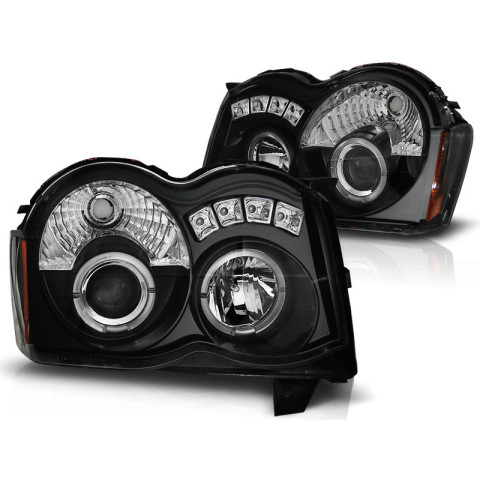 Lampy przód JEEP GRAND CHEROKEE 08-10 BLACK Angel Eyes + LED LPCH16