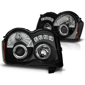 Lampy przód JEEP GRAND CHEROKEE 08-10 BLACK Angel Eyes + LED LPCH16