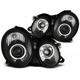 Lampy przód Mercedes CLK W208 clear BLACK Angel Eyes soczewkowe LPME28