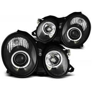 Lampy przód Mercedes CLK W208 clear BLACK Angel Eyes soczewkowe LPME28