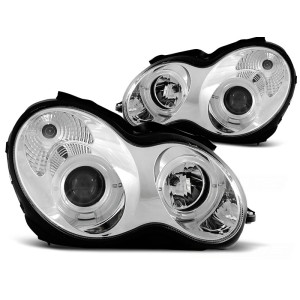 Lampy przód Mercedes C-klasa W203 clear CHROM Angel Eyes soczewka LPME33