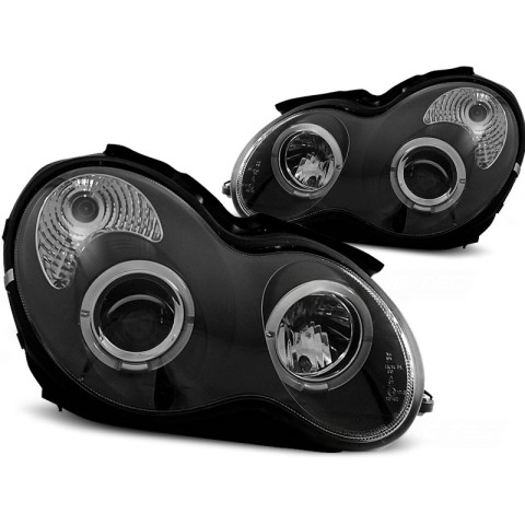 Lampy przód Mercedes C-klasa W203 clear BLACK Angel Eyes soczewka LPME34