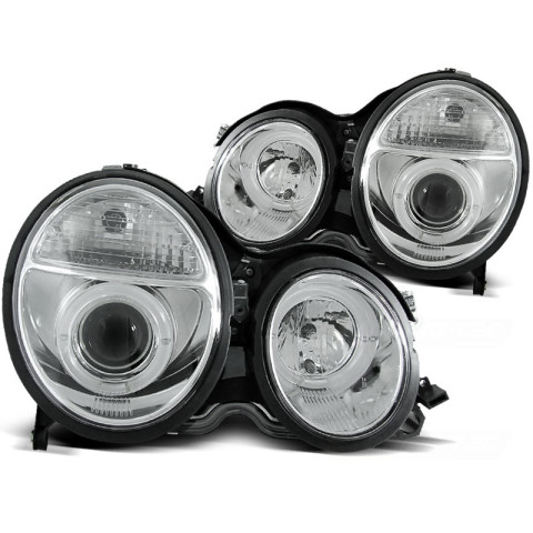 Lampy przód Mercedes E-klasa W210 99-02 CHROM Angel Eyes soczewki LPME31