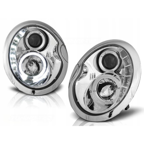 Lampy przód Mini Cooper 01-06 Angel Eyes CHROM LED + ringi LPMC03