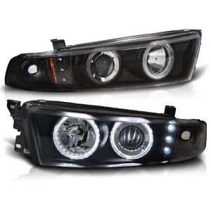 Lampy przód Mitsubishi Galant 8 96-06 clear Angel Eyes BLACK ringi LPMI14