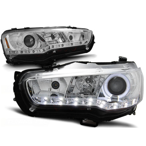 Lampy przód Mitsubishi Lancer 8 08-11 CHROM LED LPMI15