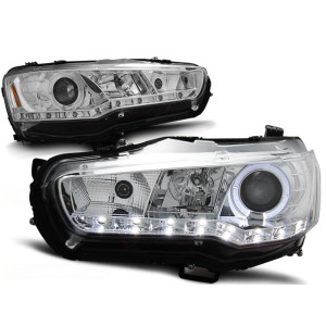 Lampy przód Mitsubishi Lancer 8 08-11 CHROM LED LPMI15