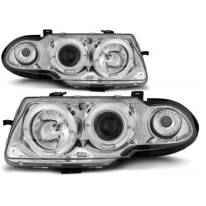 Lampy przód Opel Astra F 91-94 clear Angel Eyes CHROM soczewka LPOP01