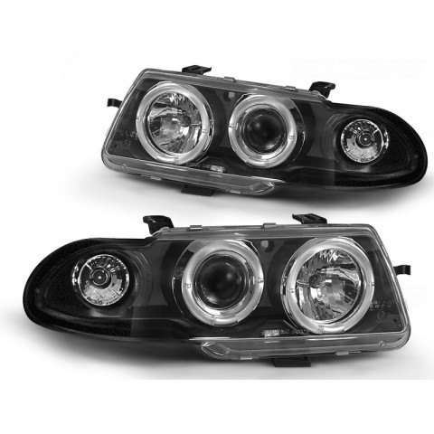 Lampy przód Opel Astra F 91-94 clear Angel Eyes BLACK soczewka LPOP02