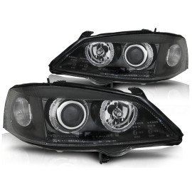 Lampy przód Opel Astra G clearglass BLACK Angel Eyes Ringi DEPO LPOP32