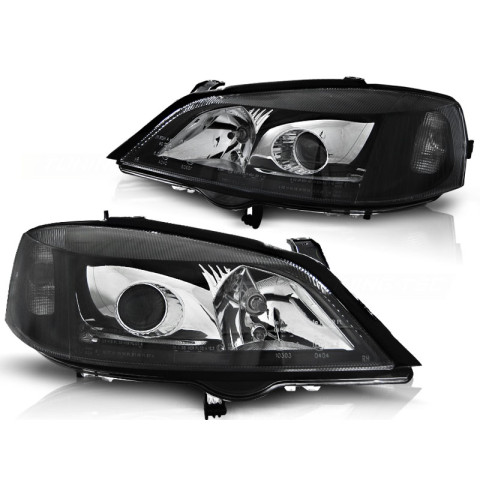 Lampy przód Opel Astra G clearglass XENON Look BLACK H7 LPOP86