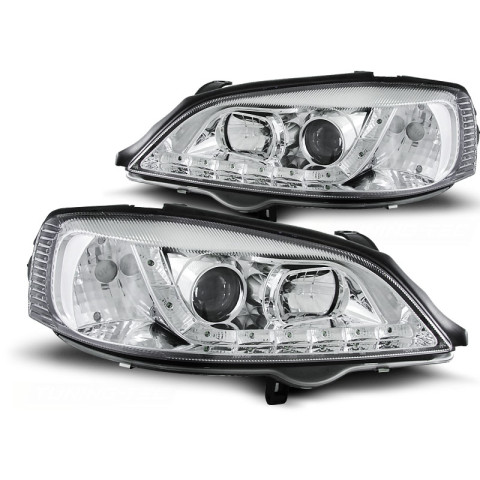 Lampy przód Opel Astra G - diodowe CHROM LED - LPOP37