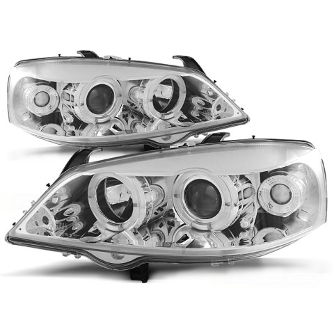 Lampy przód Opel Astra G clear CHROM Angel Eyes soczewka ringi LPOP12