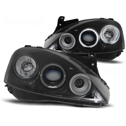 Lampy przód Opel Corsa C clear Angel Eyes BLACK soczewka ringi LPOP29