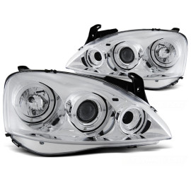 Lampy przód Opel Corsa C clear Angel Eyes CHROM soczewka ringi LPOP28