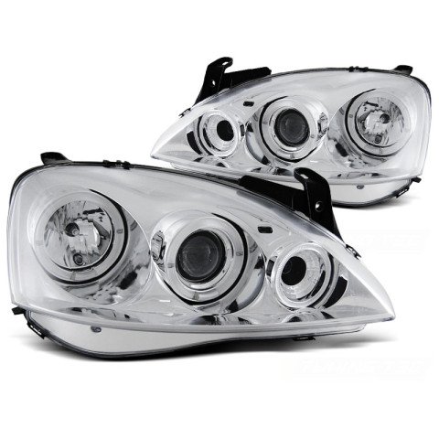 Lampy przód Opel Corsa C clear Angel Eyes CHROM soczewka ringi LPOP28