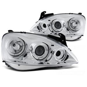 Lampy przód Opel Corsa C clear Angel Eyes CHROM soczewka ringi LPOP28