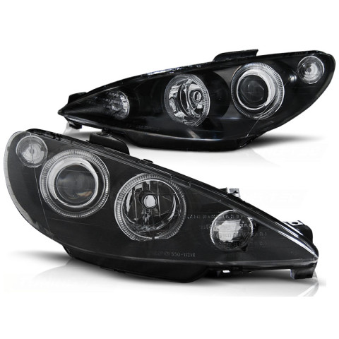 Lampy przód Peugeot 206 98- Clearglass Angel Eyes Black - FK LPPE27