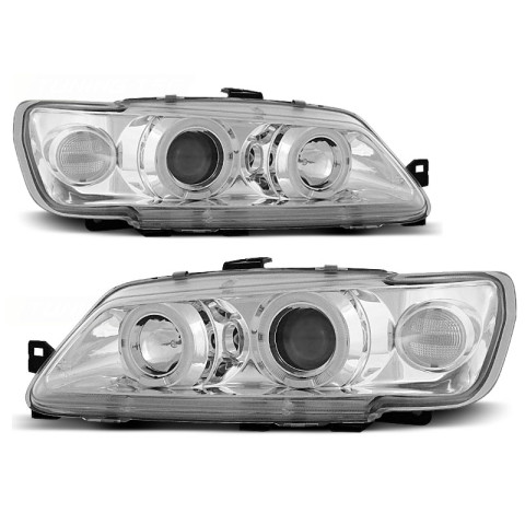 Lampy przód Peugeot 306 93-97 clear Angel Eyes CHROM soczewka ringi LPPE08
