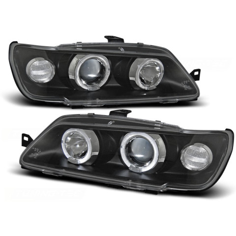 Lampy przód Peugeot 306 93-97 clear Angel Eyes BLACK soczewka ringi LPPE11