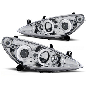 Lampy przód Peugeot 307 clear Angel Eyes CHROM soczewka ringi LPPE09