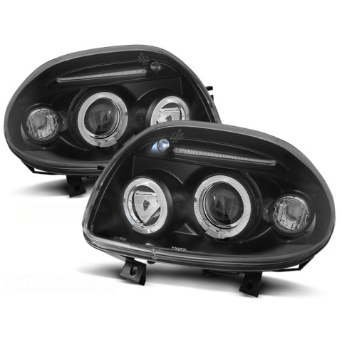 Lampy przód Renault Clio 98-01 clear Angel Eyes BLACK soczewka ringi LPRE22
