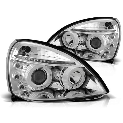 Lampy przód Renault Clio 01-05 clear Angel Eyes CHROM soczewka ringi LPRE13