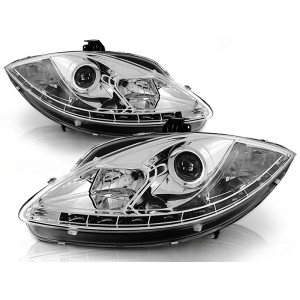 Lampy przód Seat Leon 1P 09-12 CHROM LED - diodowe DRL dzienne LPSE25