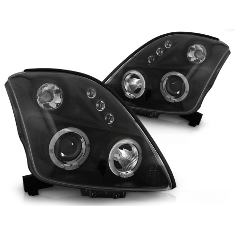 Lampy przód Suzuki Swift 05- clear Angel Eyes BLACK soczewka ringi LPSI02