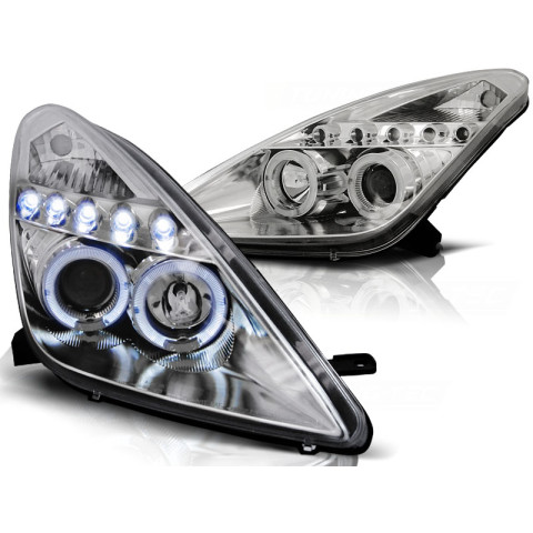 Lampy przód Toyota Celica T23 99-05 Angel Eyes CHROM LED diodowe LPTO13