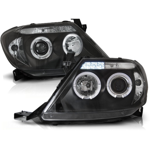 Lampy przód Toyota Hilux 05-11 Angel Eyes BLACK LED - diodowe LPTO08