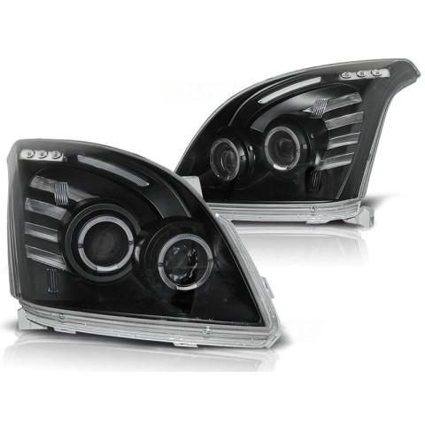 Lampy przód Toyota Land Cruiser 03-09 Angel Eyes BLACK LED - diodowe LPTO06
