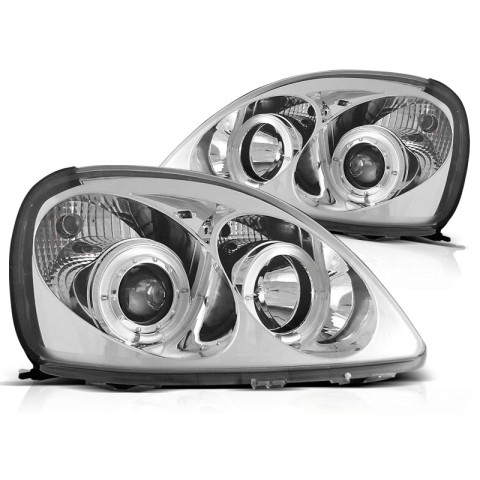 Lampy przód Toyota Yaris 99-03 clear Angel Eyes CHROM soczewka ringi LPTO01