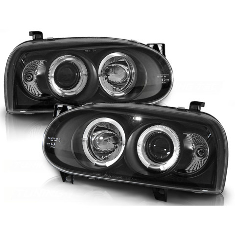 Lampy przód VW Golf 3 clear Angel Eyes BLACK soczewka ringi LPVW04