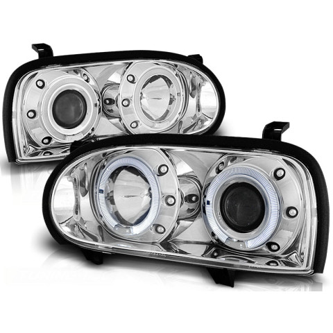 Lampy przód VW Golf 3 clear Angel Eyes CHROM soczewka ringi LPVW03