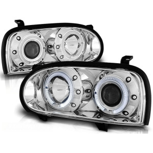 Lampy przód VW Golf 3 clear Angel Eyes CHROM soczewka ringi LPVW03