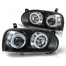 Lampy przód VW Golf 3 clear Angel Eyes BLACK soczewka ringi LPVW10