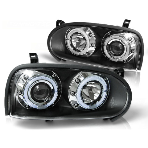 Lampy przód VW Golf 3 clear Angel Eyes BLACK soczewka ringi LPVW10