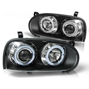 Lampy przód VW Golf 3 clear Angel Eyes BLACK soczewka ringi LPVW10