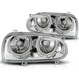 Lampy przód VW Golf 3 clearglass Chrom Power Look Angel Eyes LPVW01 DEPO