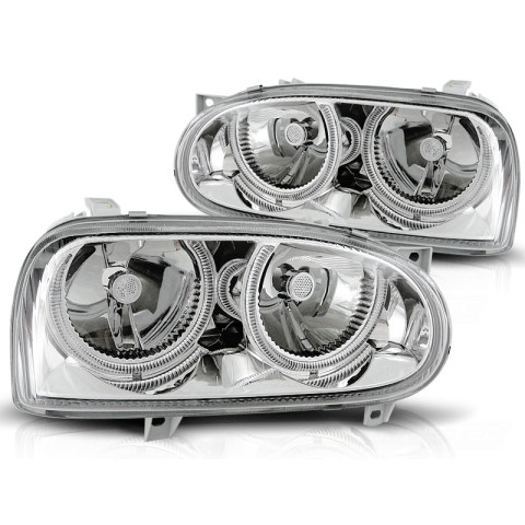 Lampy przód VW Golf 3 clearglass Chrom Power Look Angel Eyes LPVW01 DEPO